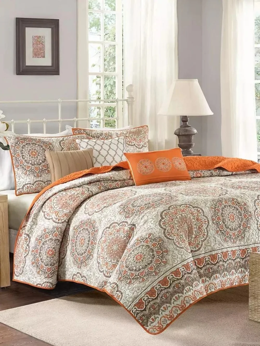 MADISON PARK Decorative Bed Pillow Orange Embroidered Rectangular 12 x‎ 18